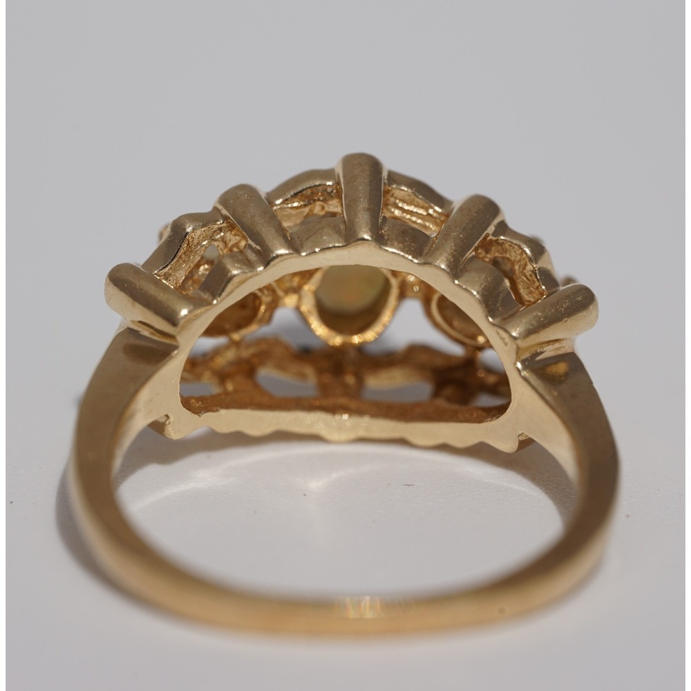 Vintage 14k Solid Yellow Gold Three Stone Natural White Opal Ring Size 5.75 4.3g - Picture 8 of 11